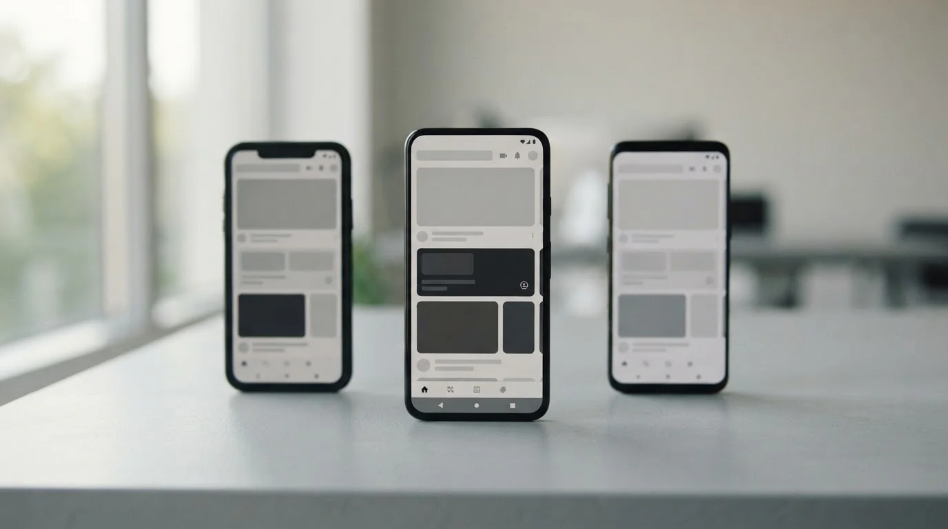 Mehrere Smartphones nebeneinander für App-Vergleich