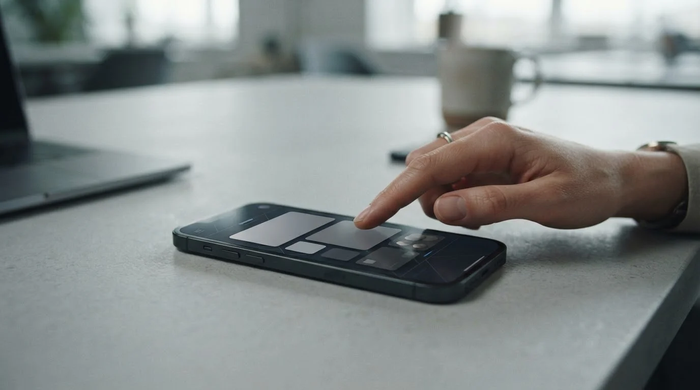 Smartphone mit abstrakten digitalen Zahlungsoptionen auf neutralem Hintergrund