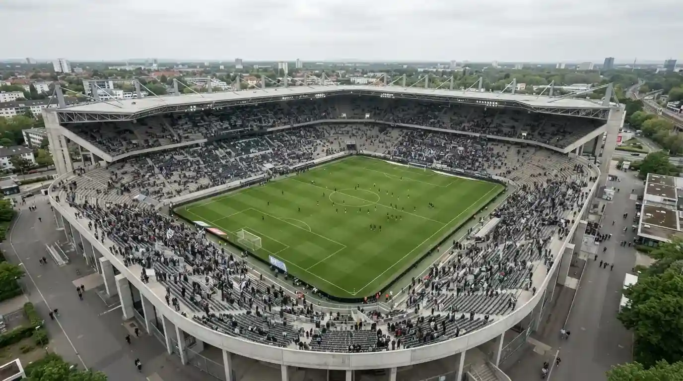 Bundesliga-Stadion aus analytischer Perspektive mit Fokus auf Spielfeld und Struktur