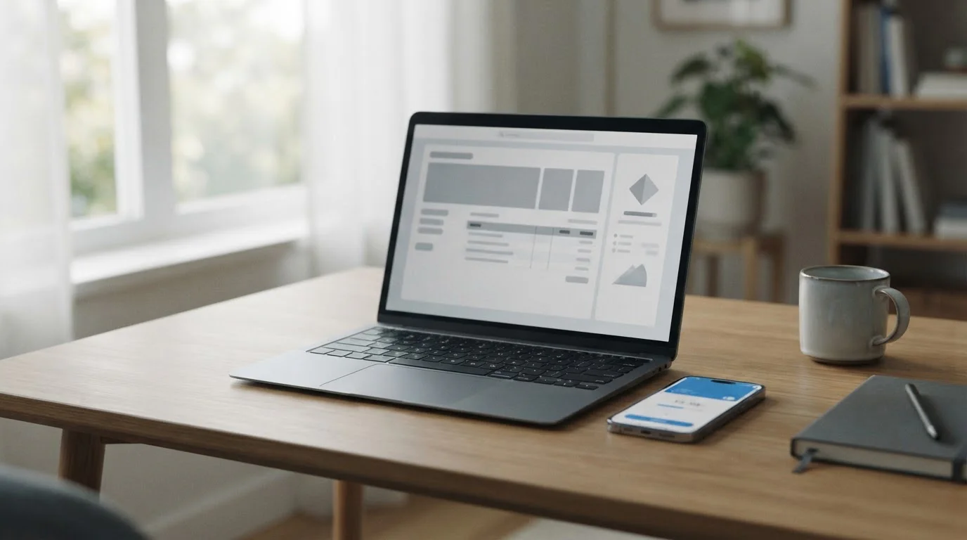 Laptop mit neutraler Wettplattform und Smartphone mit PayPal-Oberfläche auf aufgeräumtem Schreibtisch