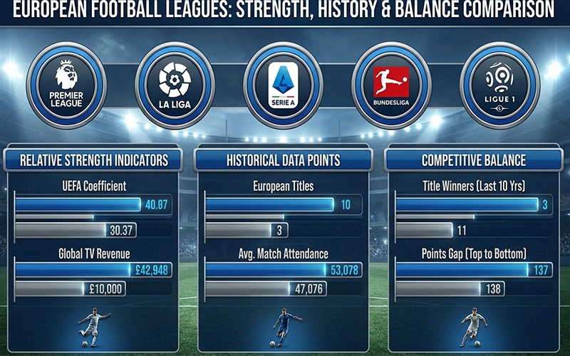 Infografik zum Vergleich verschiedener europäischer Fußballligen