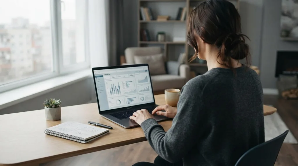 Person analysiert Wettanbieter-Optionen mit Zahlungsmethoden am Laptop