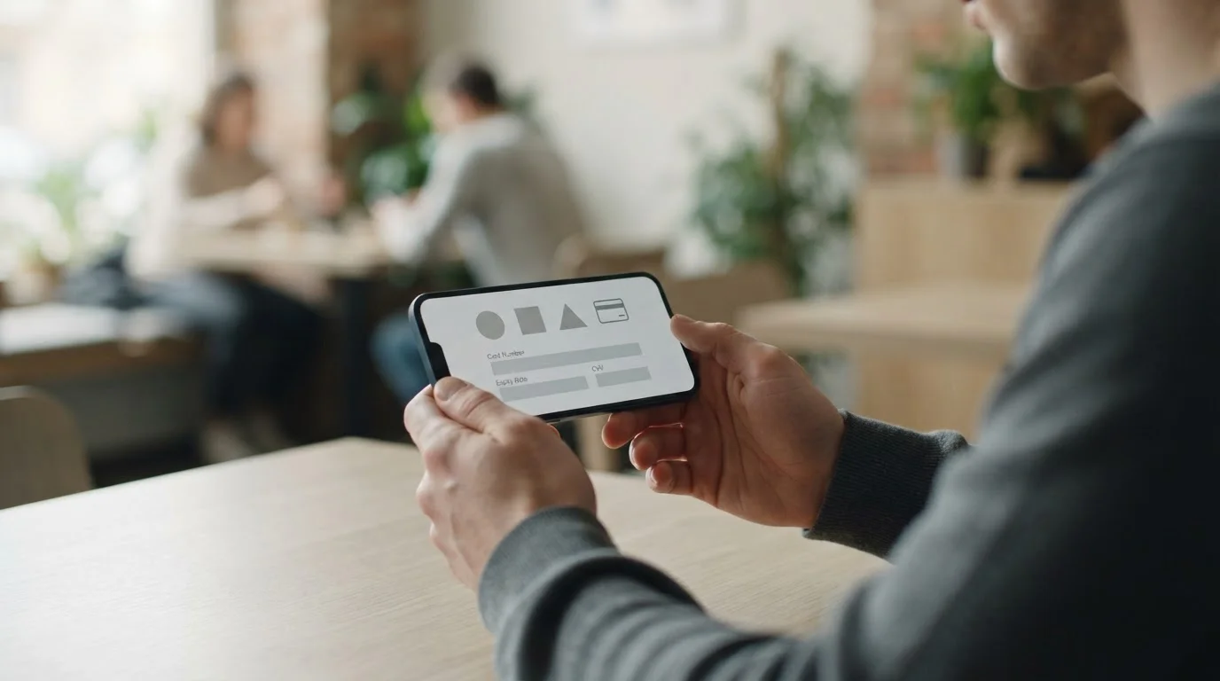 Person wählt digitale Zahlungsmethode auf Smartphone aus