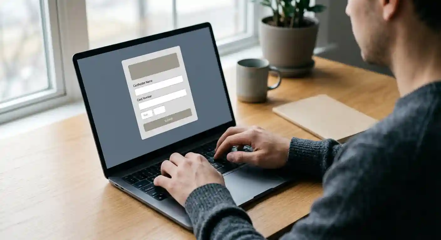Nutzer gibt Zahlungsinformationen in Online-Formular ein