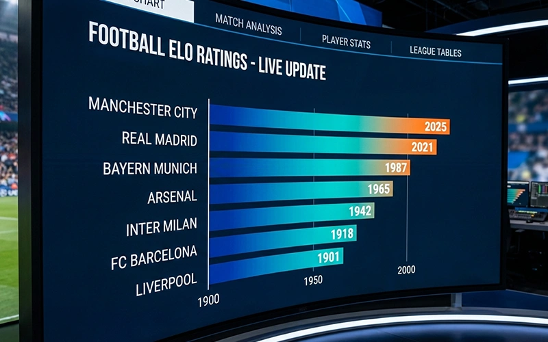 Vergleichsdiagramm mit Elo-Bewertungen verschiedener Fußballmannschaften