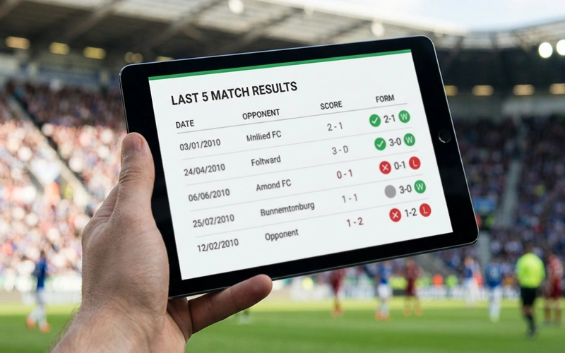 Tabelle zeigt Ergebnisse der letzten fünf Spiele einer Mannschaft