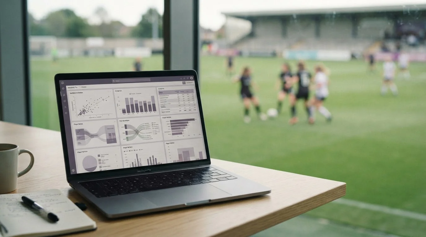 Laptop zeigt Datenvergleich zur Frauen Nations League