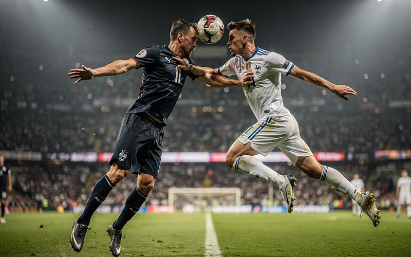 Spannende Spielszene mit ungewissem Ausgang auf dem Fußballplatz