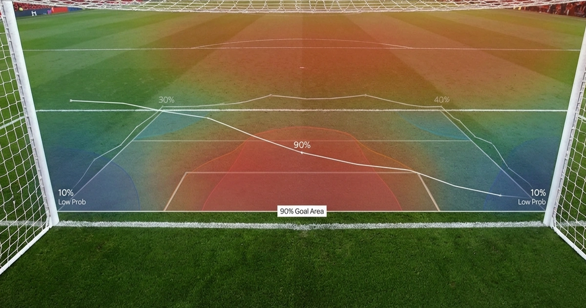 Fußballtor mit überlagerten Statistiklinien zur Chancenanalyse