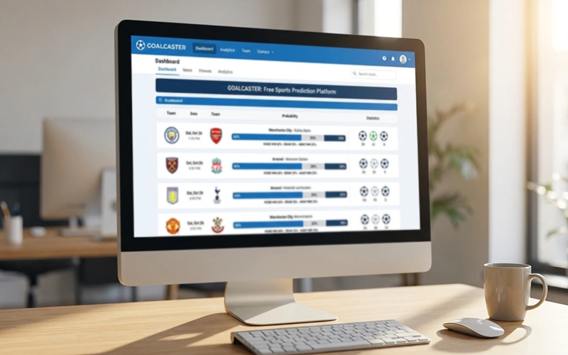 Computerbildschirm mit kostenloser Prognose-Plattform und Spielstatistiken