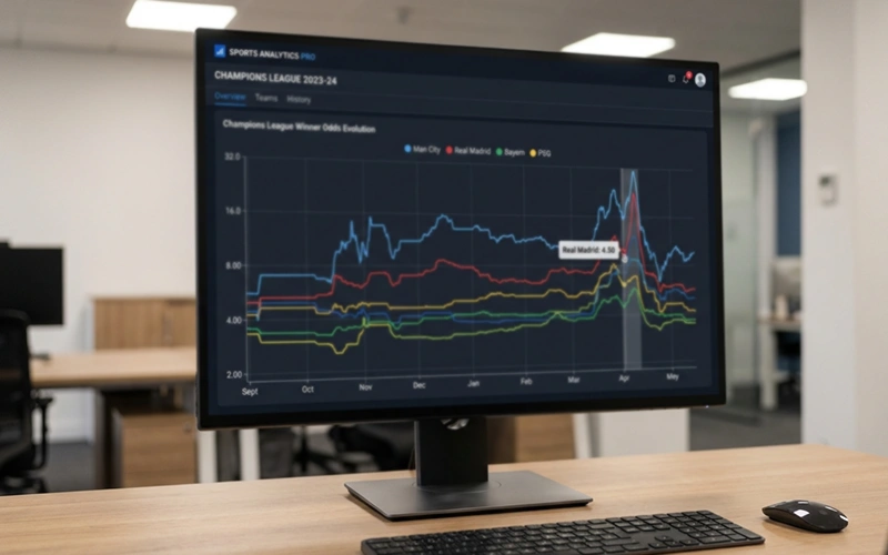 Monitor zeigt Quotenentwicklung für Champions-League-Siegerwetten über mehrere Monate