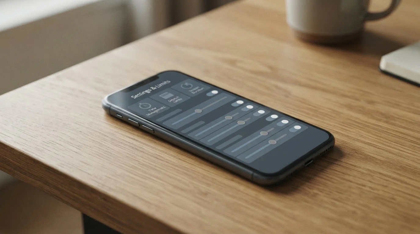 Smartphone zeigt Einstellungsbildschirm für Einsatzlimits und Selbstschutzfunktionen