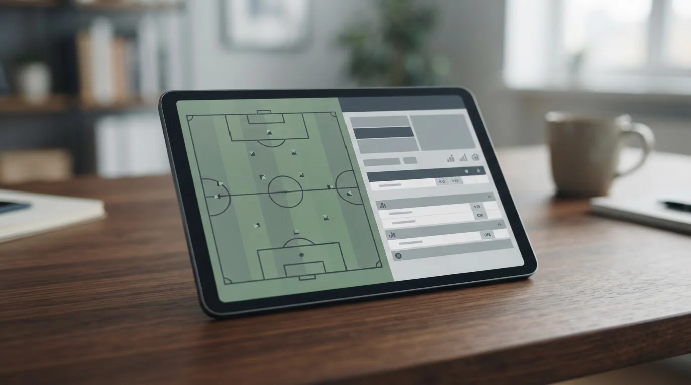 Tablet zeigt Live-Fußballstream und Wett-Interface nebeneinander