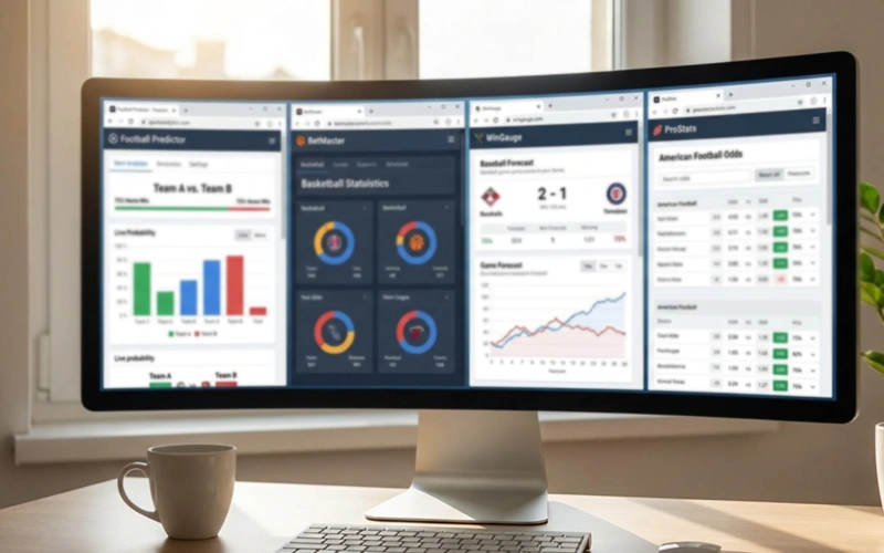 Desktop-Bildschirm mit mehreren geöffneten Prognose-Websites nebeneinander