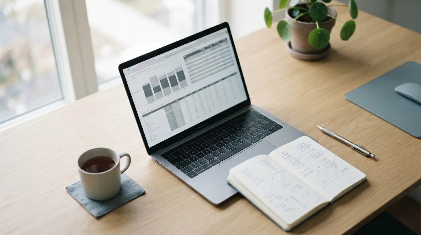 Analytischer Arbeitsplatz mit Laptop und Notizen zum Vergleich deutscher Sportwettenanbieter