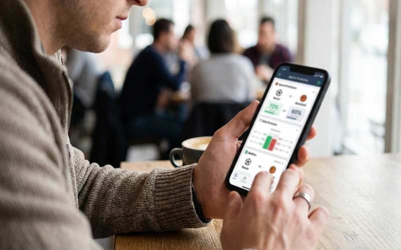 Person betrachtet verschiedene Sportwetten-Prognosen auf einem Smartphone