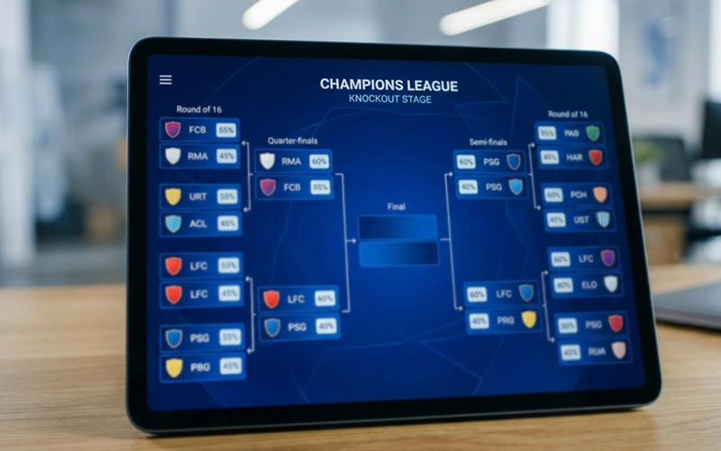 Simulierter Turnierbaum der Champions League mit Wahrscheinlichkeiten