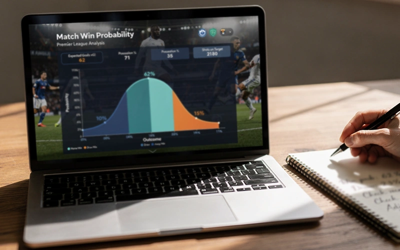 Laptop zeigt Wahrscheinlichkeitsverteilung für Spielprognosen