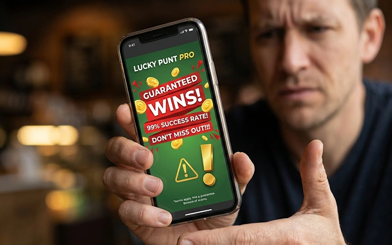 Smartphone-Bildschirm zeigt verdächtige Werbung mit unrealistischen Gewinnversprechen