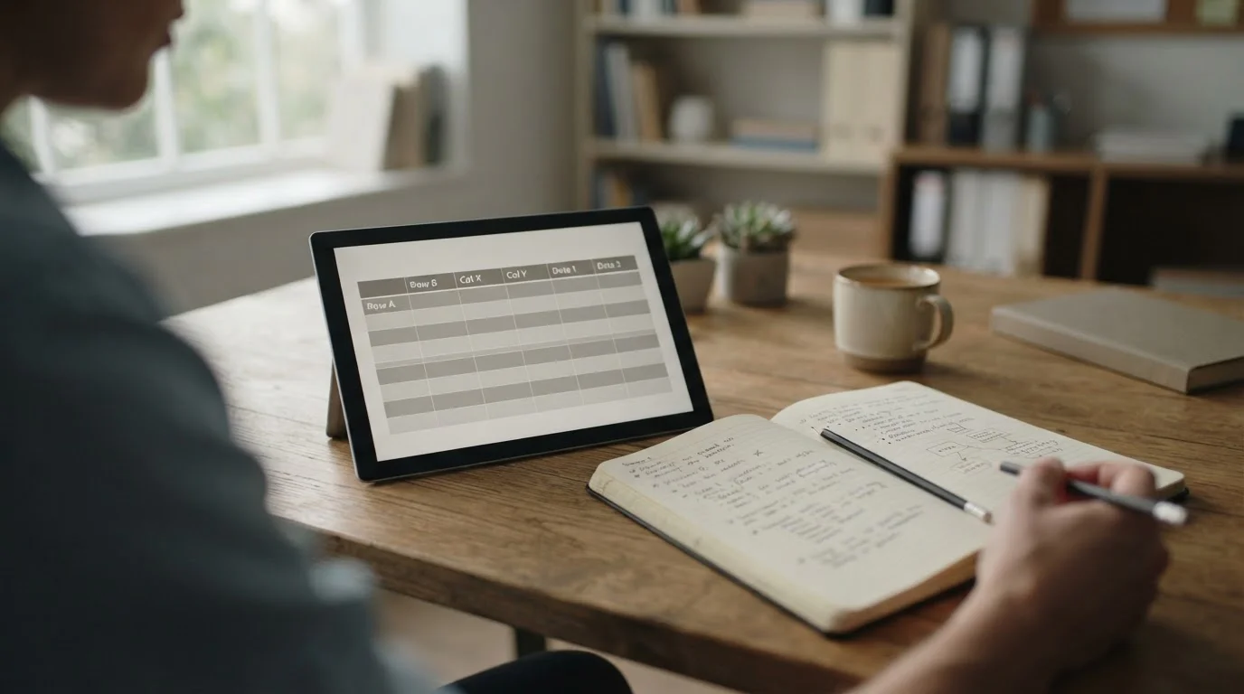 Arbeitsplatz mit Tablet und Notizen für den Vergleich verschiedener Wettanbieter