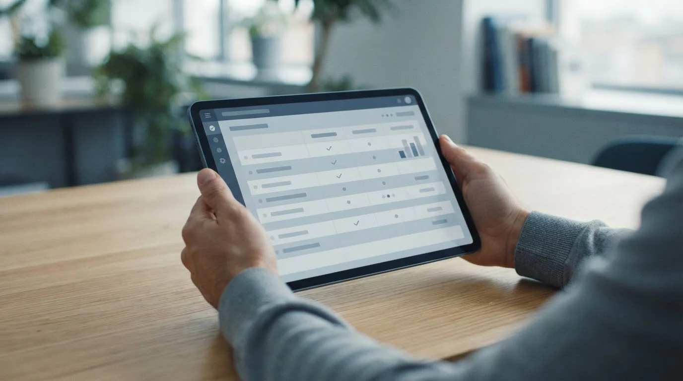 Vergleichstabelle auf Tablet-Bildschirm mit anonymisierten Anbieter-Daten