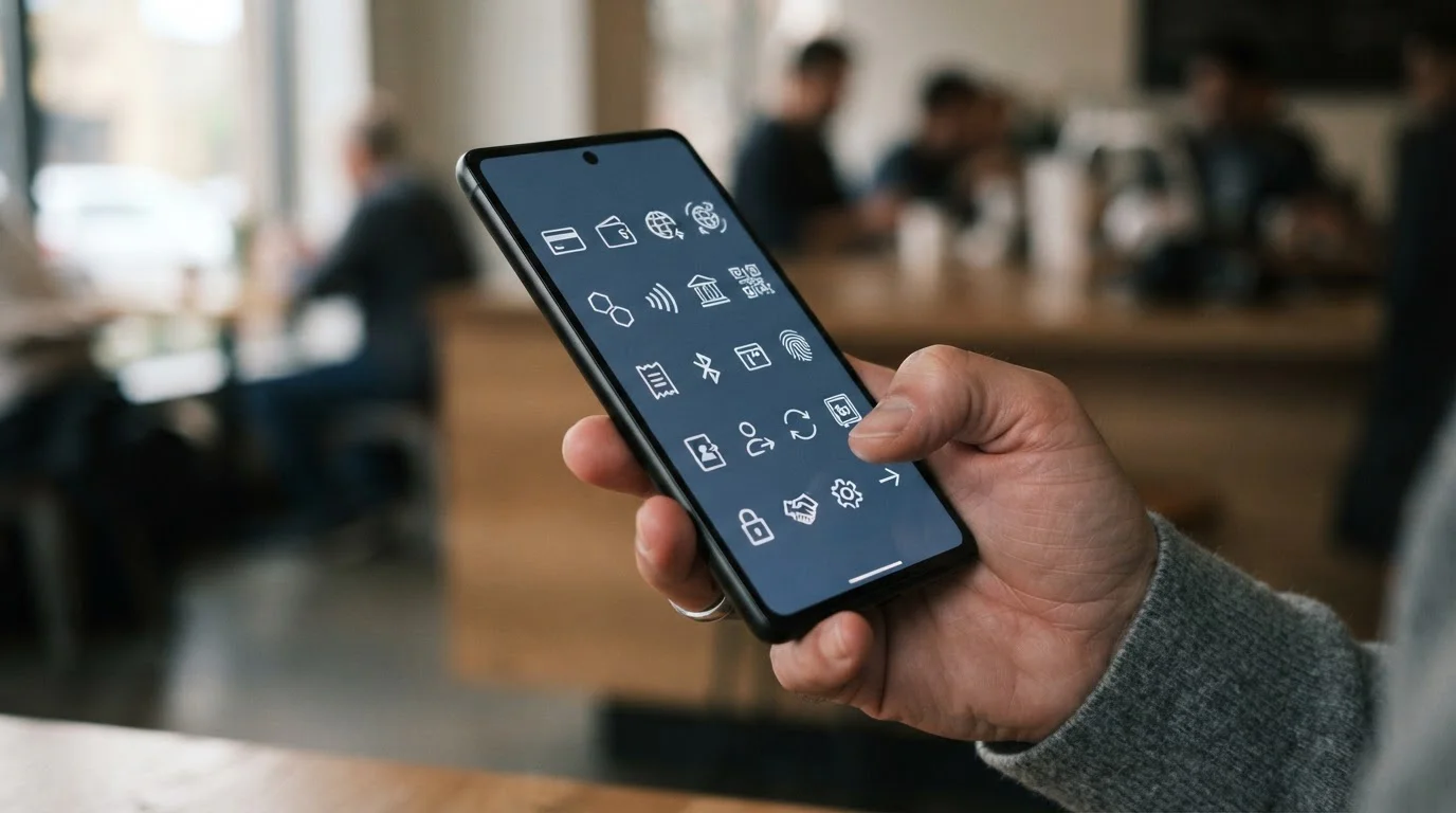 Verschiedene digitale Zahlungsmethoden auf Smartphone-Bildschirm