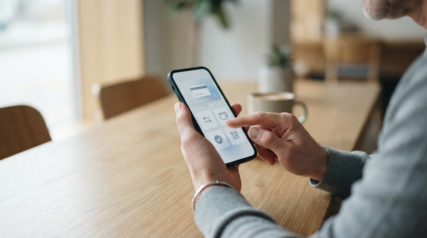 Smartphone zeigt verschiedene digitale Zahlungsoptionen