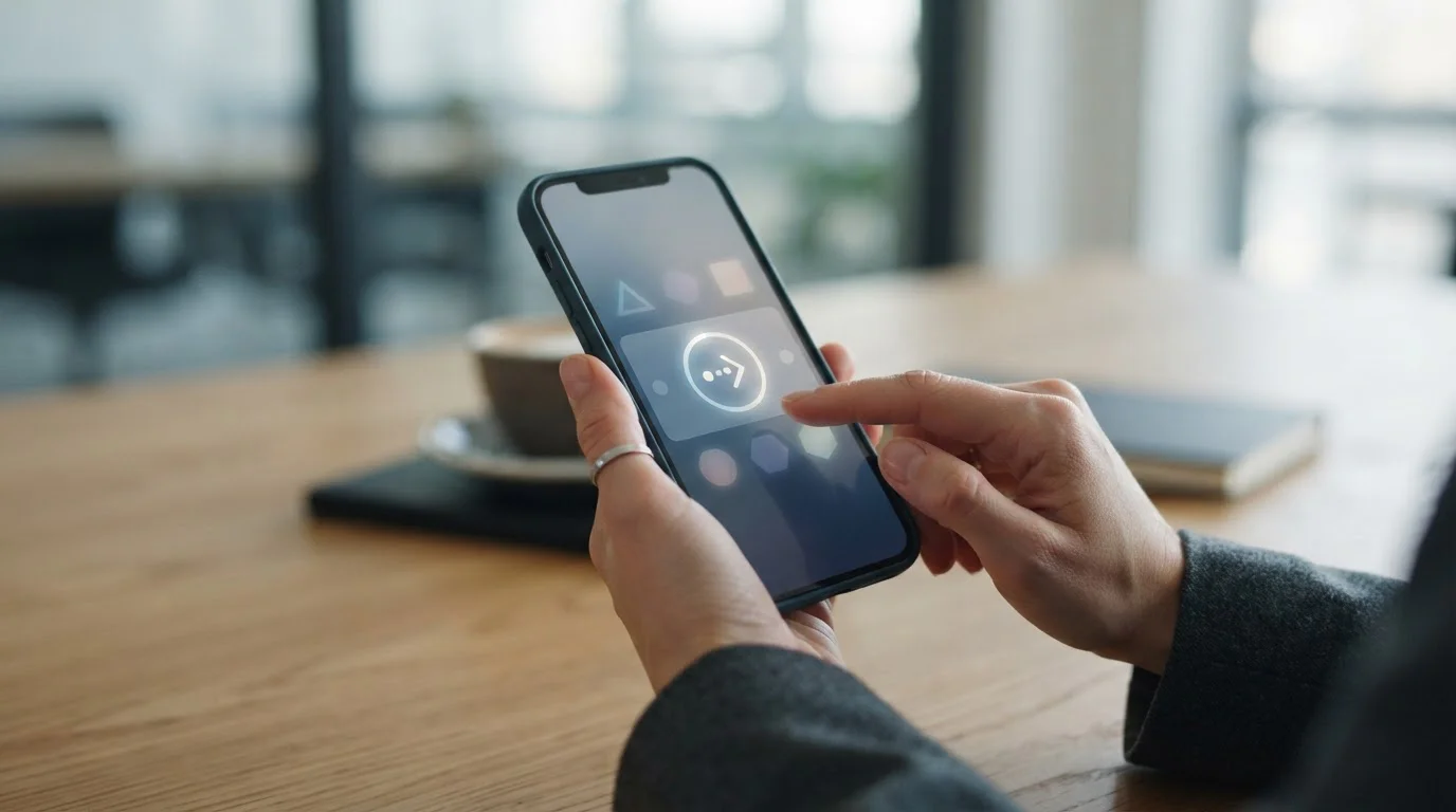 Smartphone mit abstrakter digitaler Zahlungsschnittstelle auf neutralem Hintergrund
